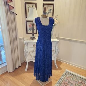 Lola P Romantic Midnight Blue Lace Maxi Dress L